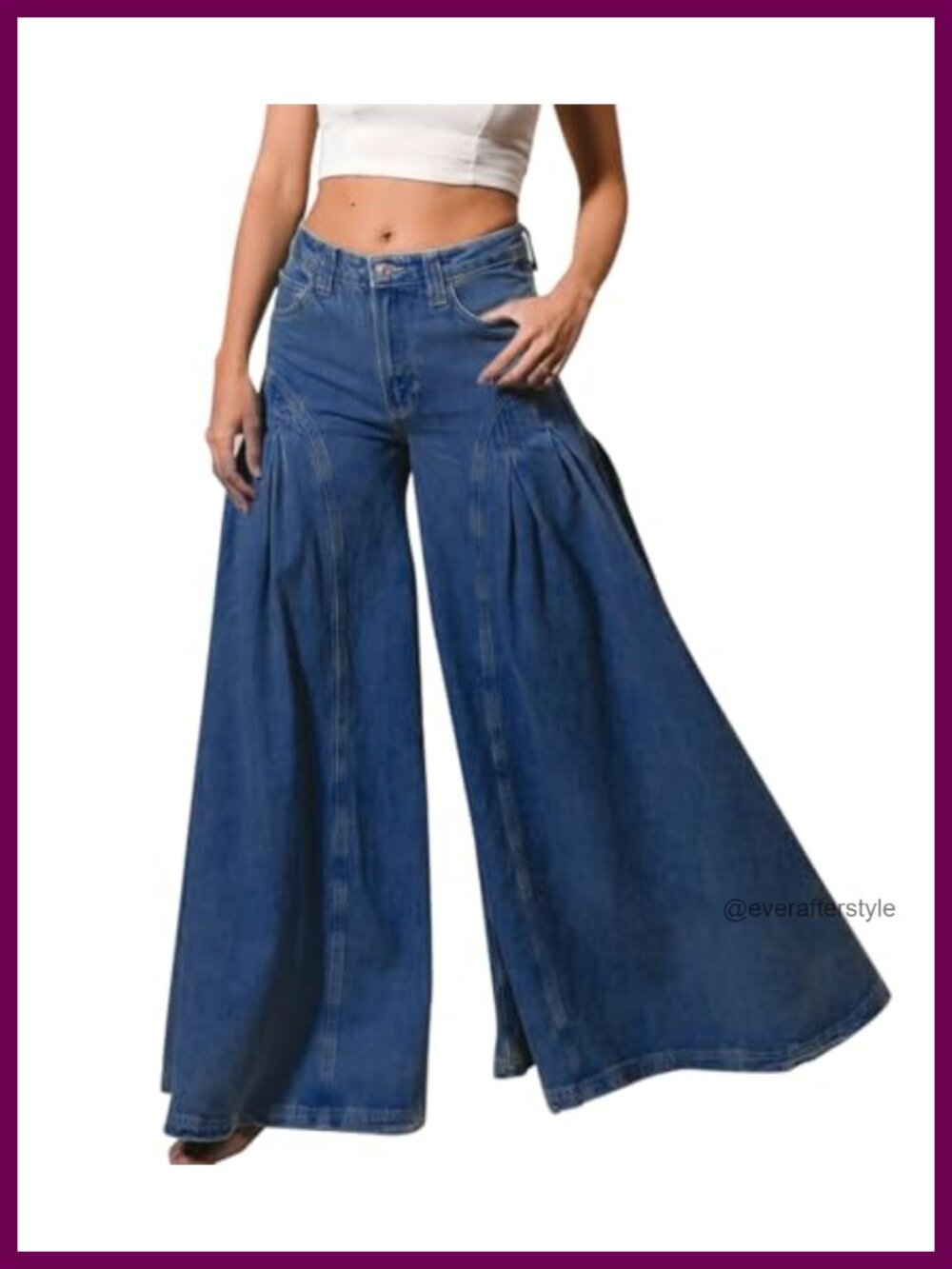 High Waist Stretch Flared Bell Bottom Jeans Pleated Wide Leg Vintage Denim